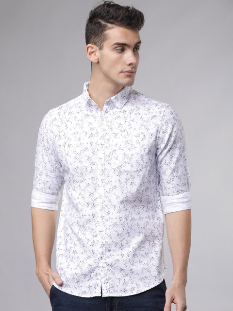 

HIGHLANDER Men White & Grey Slim Fit Printed Casual Shirt