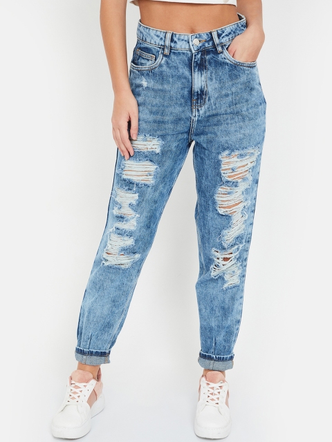 

Ginger by Lifestyle Women Blue Straight Fit Mid-Rise Highly Distressed Jeans