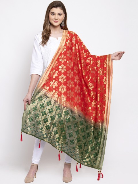 

Sugathari Red & Green Woven Design Dupatta