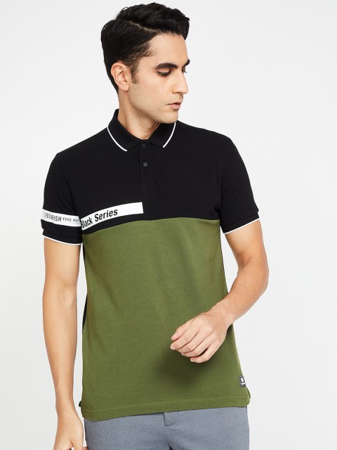 

Bossini Men Olive Green & Black Colourblocked Polo Collar T-shirt