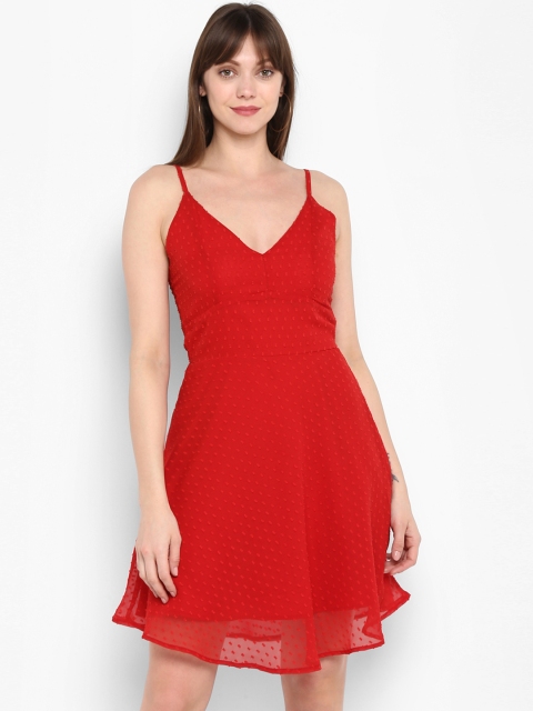 

MIAMINX Women Red Self Design Fit and Flare Dress