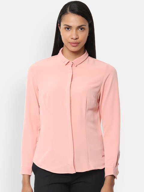 

Van Heusen Woman Peach-Coloured Regular Fit Solid Formal Shirt