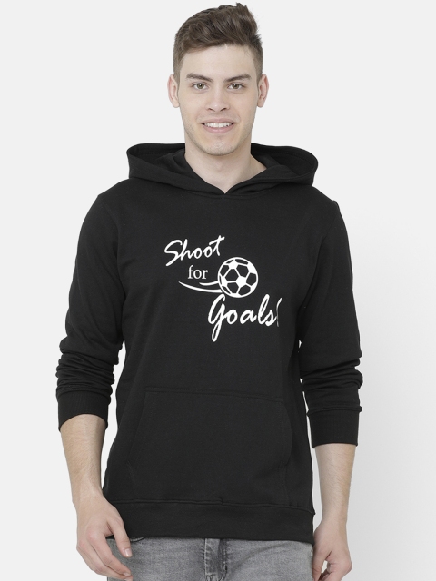 ELEGANCE Men Black & White Printed Hooded Sweatshirt