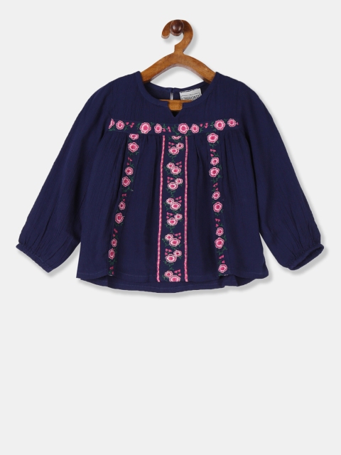 

Cherokee Girls Blue Floral Embroidered A-Line Top