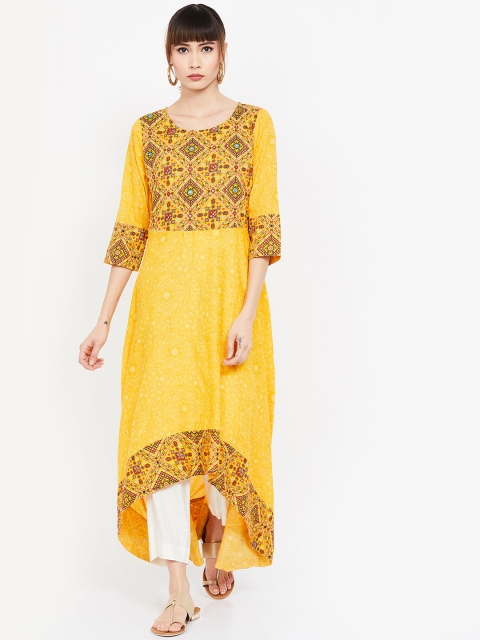 Melange by Lifestyle Women Yellow Printed A-Line Kurta