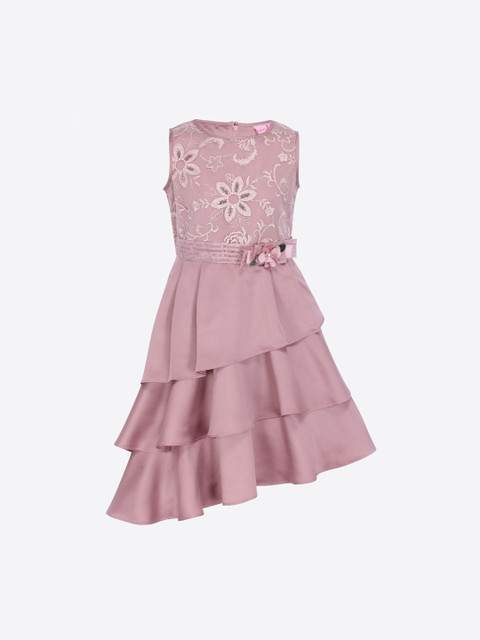 

CUTECUMBER Girls Pink Embroidered Fit and Flare Dress