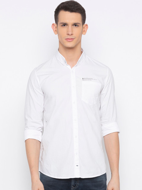 

SPYKAR Men White Slim Fit Solid Casual Shirt