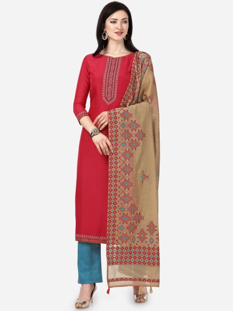 

Stylee LIFESTYLE Magenta & Teal Blue Art Silk Unstitched Dress Material