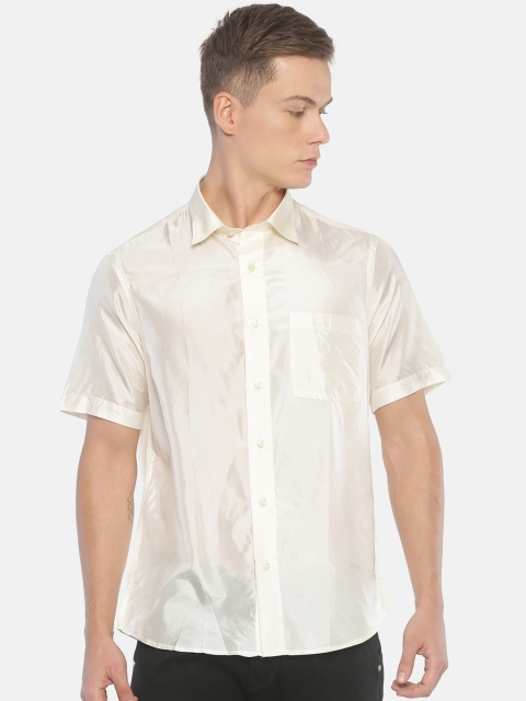 

Balista Men Cream-Coloured Standard Regular Fit Solid Pure Silk Casual Shirt