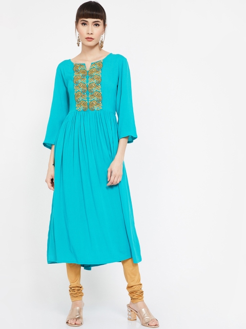 

Melange by Lifestyle Women Sea Green Yoke Design A-Line Kurta