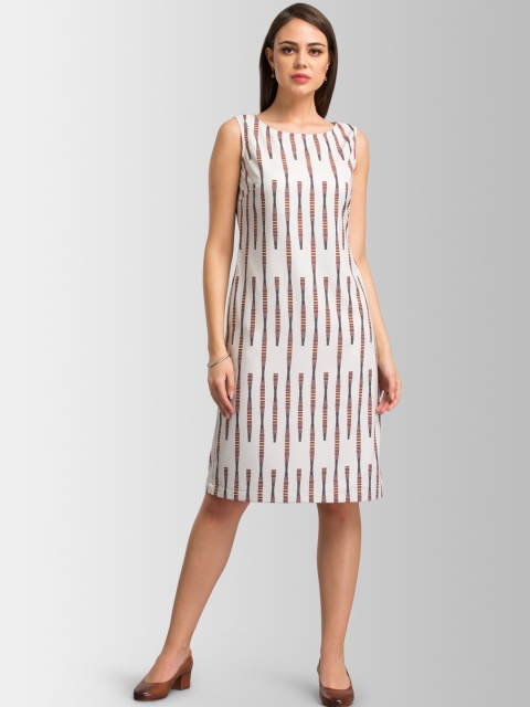 

FableStreet Women White & Beige Printed Sheath Dress