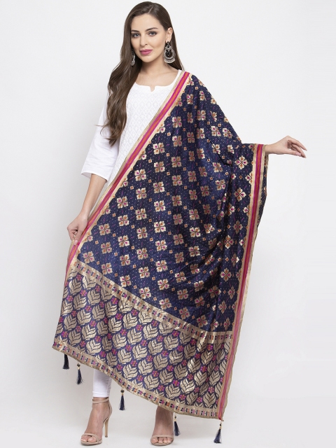 

Sugathari Navy Blue Woven Design Dupatta