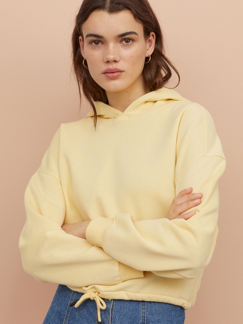 

H&M Women Yellow Drawstring-Hem Hooded Top