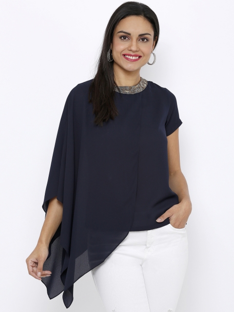 

Soie Women Navy Blue Solid Cape Top