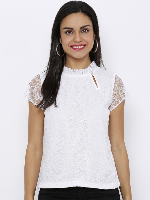 

Soie Women White Self Design Top
