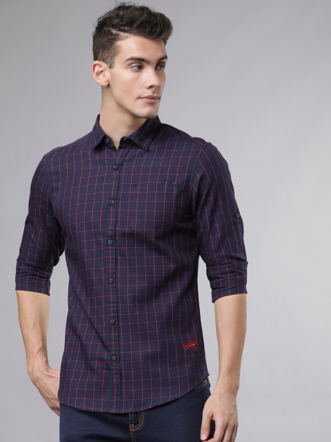 

Ecko Unltd Men Navy Blue & Red Slim Fit Checked Casual Shirt