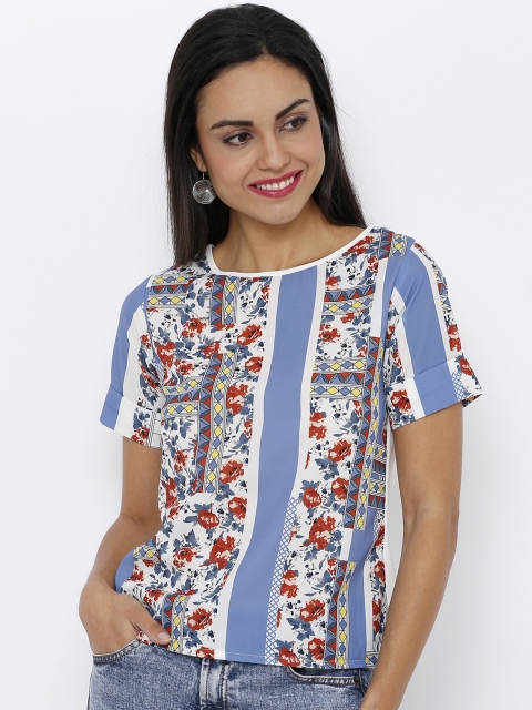

Soie Women Blue & White Printed Top