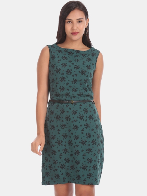 

ELLE Women Green Printed Fit and Flare Dress