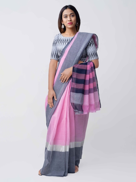 

Unnati Silks Pink & Blue Pure Cotton Solid Uppada Saree