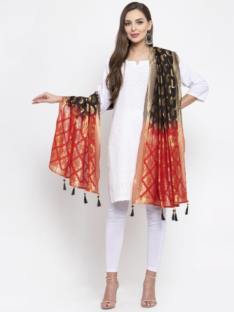 

Sugathari Black & Red Woven Design Dupatta