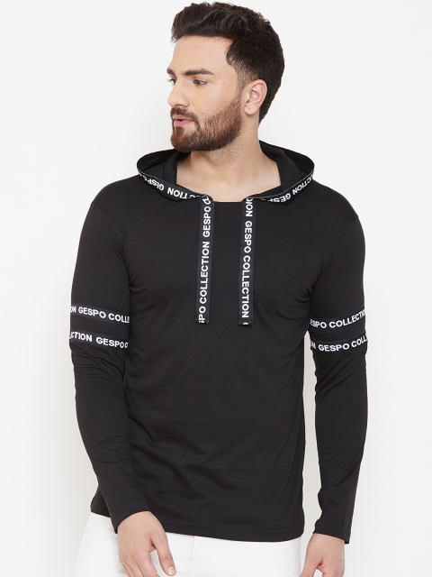 

GESPO Men Black Solid Hood T-shirt