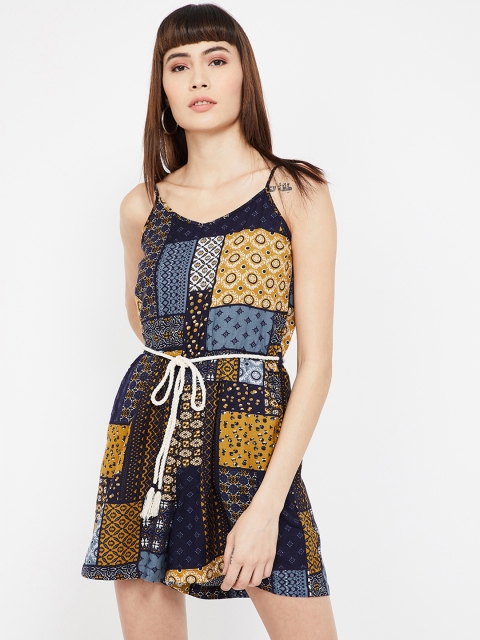 

Ginger by Lifestyle Women Mustard Yellow & Blue Printed Playsuit