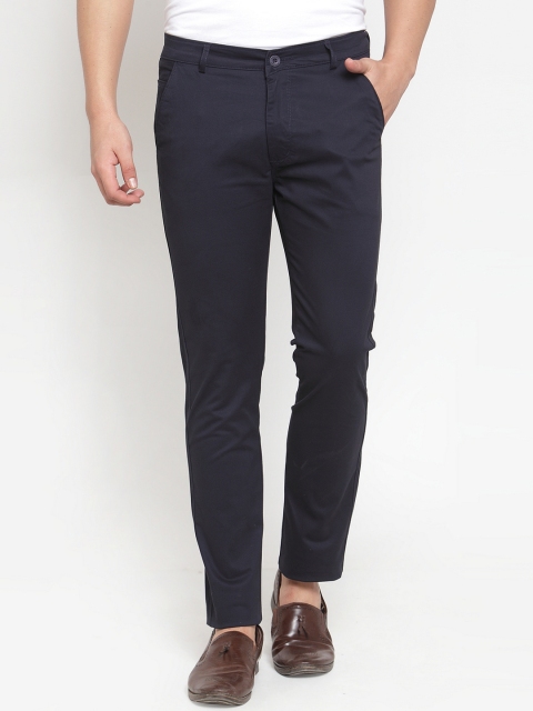 

Rodamo Men Navy Blue Slim Fit Solid Regular Trousers