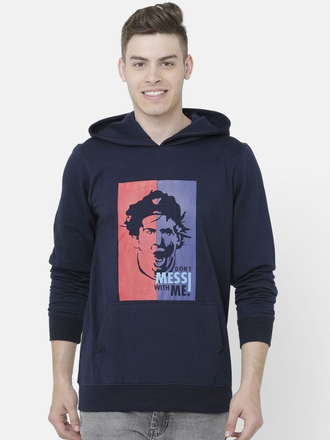 

ELEGANCE Men Navy Blue & Red Printed Hooded Sweatshirt