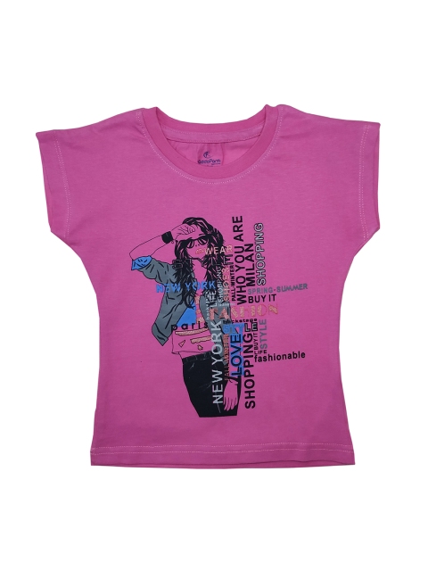 

KiddoPanti Girls Pink Printed Round Neck T-shirt