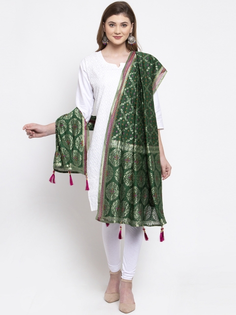 

Sugathari Green & Gold-Toned Woven Design Dupatta