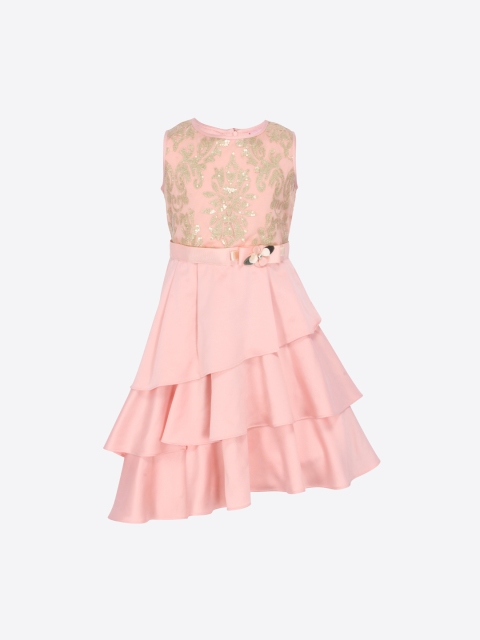 

CUTECUMBER Girls Peach-Coloured Embellished Fit and Flare Dress