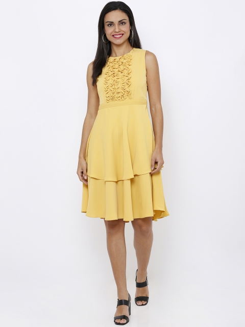 

Soie Women Yellow Solid Fit and Flare Dress