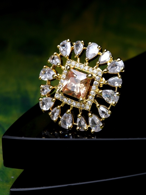 

Bhana Fashion Gold-Plated White & Tan Brown AD-Studded Handcrafted Finger Ring