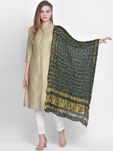 

Dupatta Bazaar Green & Gold-Coloured Bandhini Dupatta