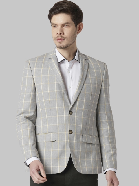 

Park Avenue Men Grey Checked Regular-Fit Single-Breasted Formal Blazer