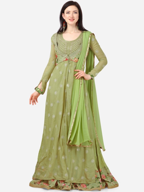 

Stylee LIFESTYLE Green Art Silk Semi-Stitched Gown Fabric