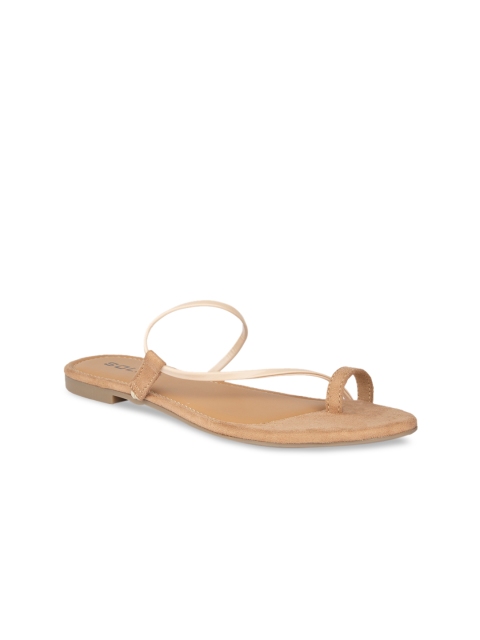

SOLES Women Beige Solid Suede One Toe Flats
