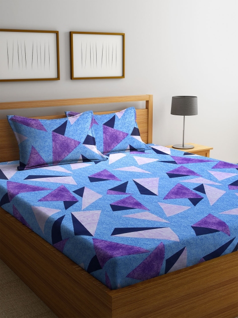 

MAFATLAL Blue Geometric 144 TC Cotton 1 King Bedsheet with 2 Pillow Covers