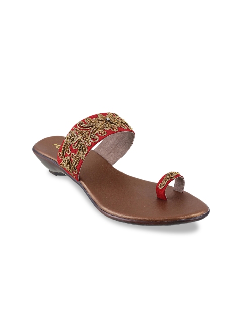 

Metro Women Maroon & Gold-Coloured Embellished Comfort Heels