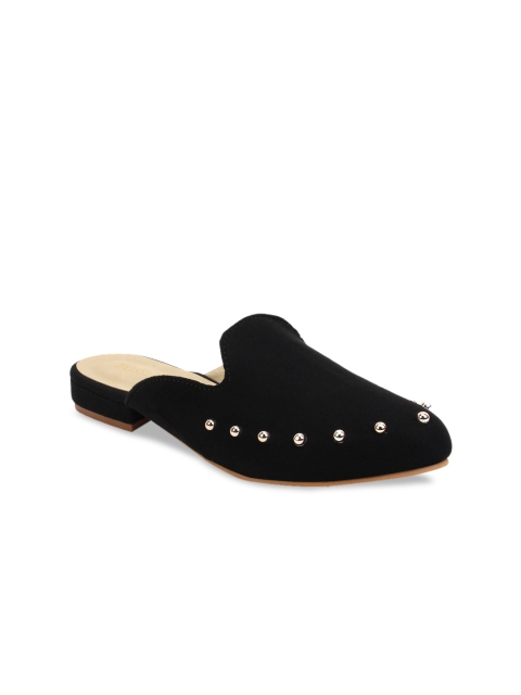 

SCENTRA Women Black & Gold-Toned Embellished Mules
