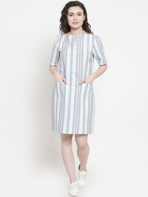 

Color Cocktail Women Blue & White Striped Sheath Dress