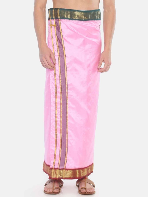 

Sethukrishna Men Pink Solid Pure Silk Readymade Pocket Dhoti