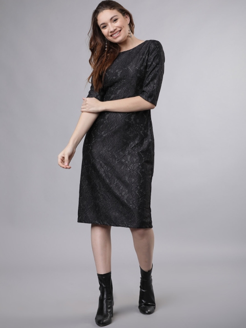 

Tokyo Talkies Women Black Self Design Sheath Dress
