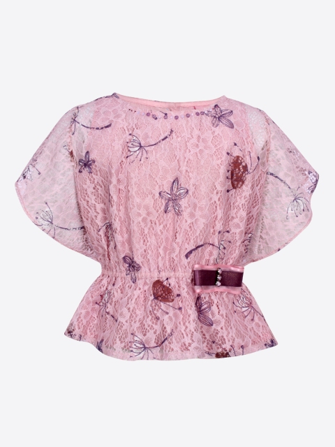 CUTECUMBER Girls Pink Self Design Blouson Top