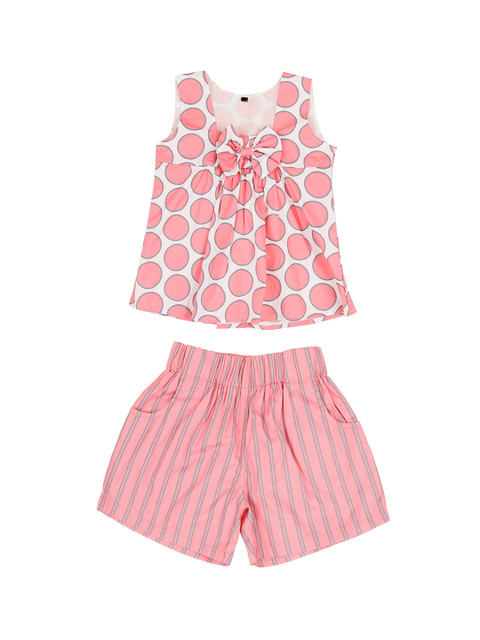 

oui oui Girls Pink & Grey Printed Top with Shorts