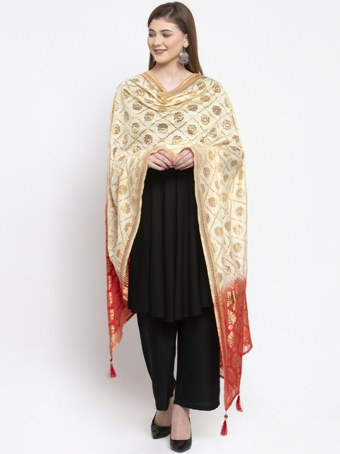 

Sugathari Beige & Red Woven Design Dupatta