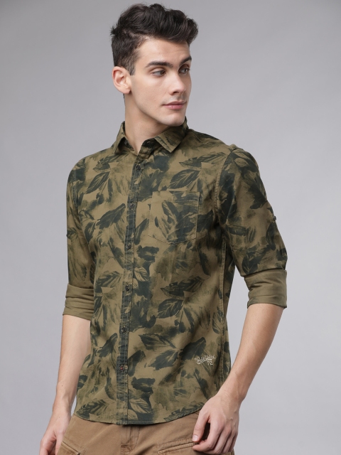 

Ecko Unltd Men Olive Green & Black Slim Fit Printed Casual Shirt