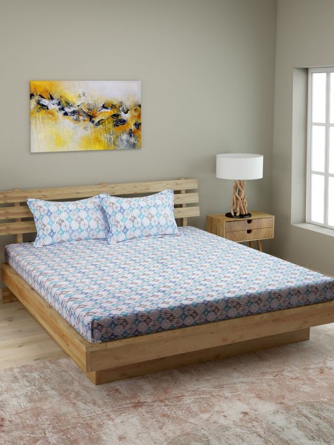 

ROMEE Blue Abstract 210 TC Cotton 1 Queen Bedsheet with 2 Pillow Covers