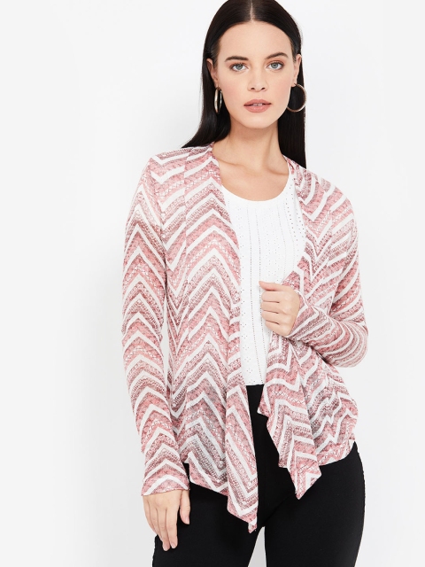 

CODE by Lifestyle Women Pink & White Printed Open Front Shrug