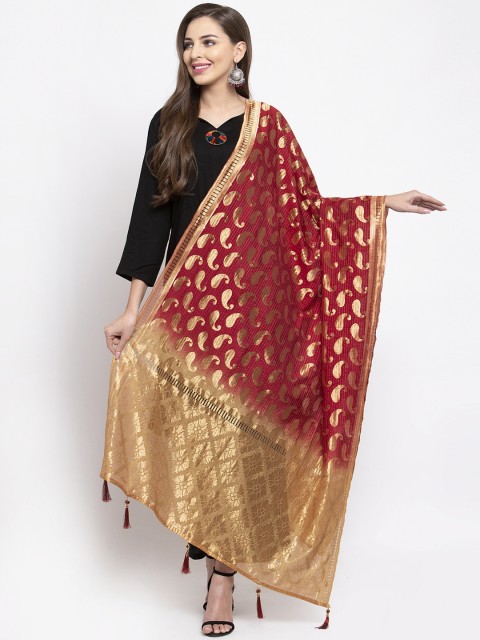 

Sugathari Maroon & Gold-Coloured Woven Design Dupatta